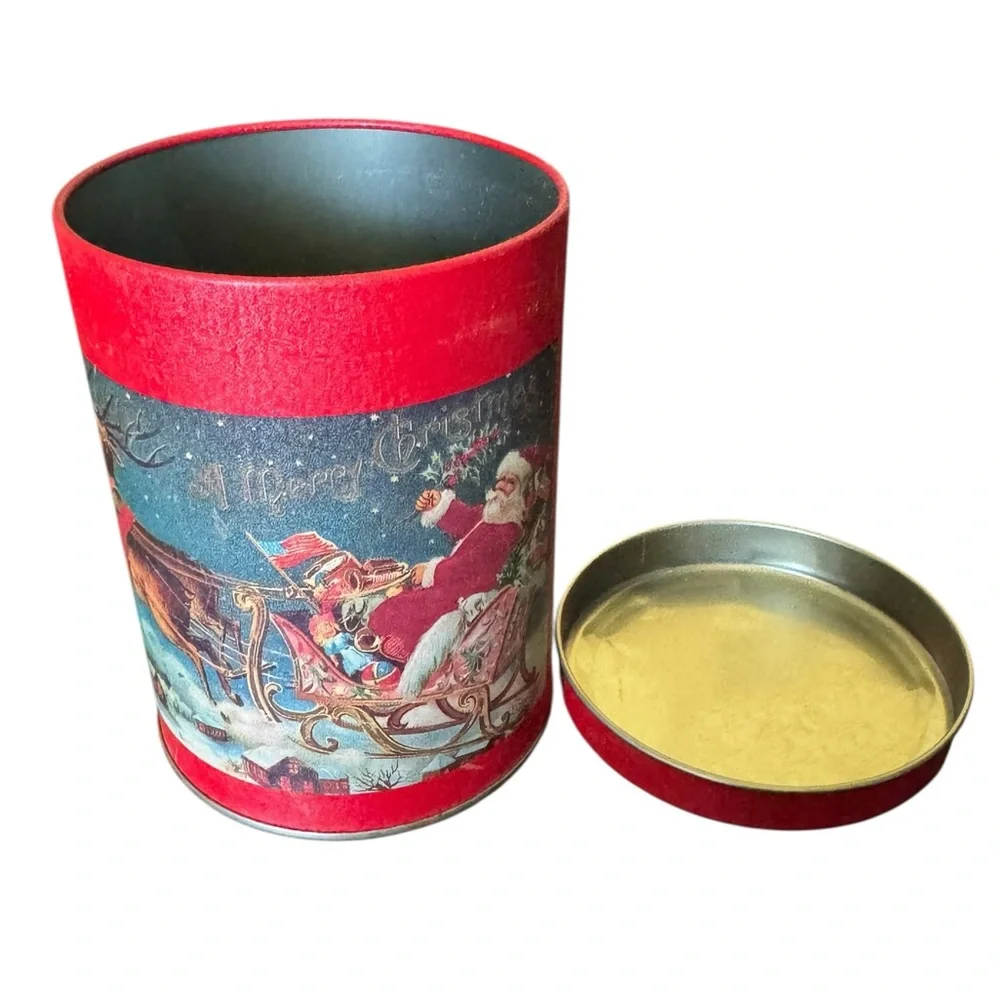 Festive Red Holiday Tin with Santa Design
